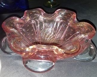 Vintage Murano controlled bubble glass candy dish
