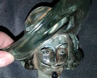 Vintage musketeer head glass bottle stopper (from french liquor decanter bottle)