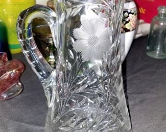 Vintage crystal carved pitcher