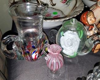 Vintage art glass teapot paperweight, pitchers