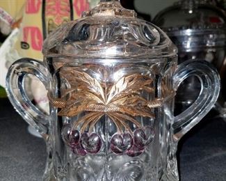 Vintage Mosser Glass Old Northwood Cherry Spooner Jar with lid