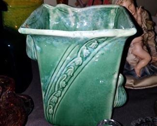 vintage green lily of the valley pottery planter