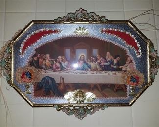 Vintage convex glass and foil Last Supper picture
