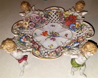 Antique German Von Schierholz Porzellan cherub platter centerpiece bowl
