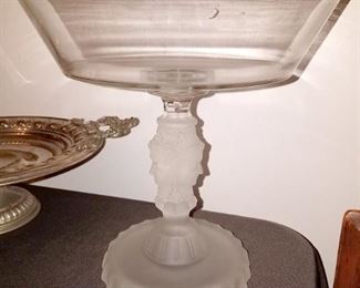 Antique EAPG George Duncan 1878 Three Faces Footed Compote Frosted And Clear