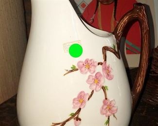 Vintage ceramic cherry blossom pitcher