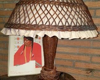 Antique wicker table lamp