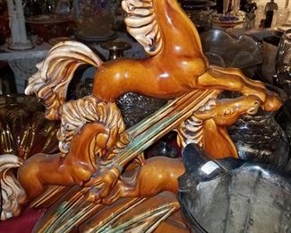 Vintage majolica pottery horses 