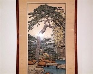 Vintage framed Asian woodblock