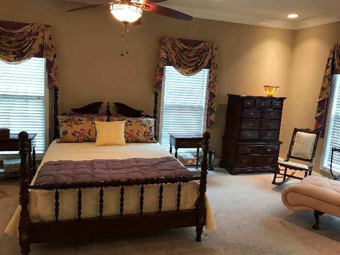 American Drew queen bed, chest of drawers, two night stands (dresser not shown) 