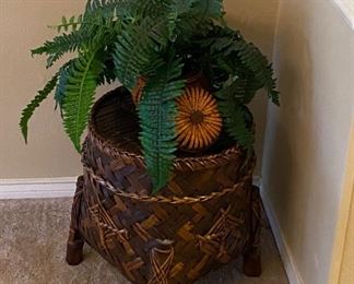 Rattan Barrell Table with Lids and Storage, Greenery for Decor (NFS)