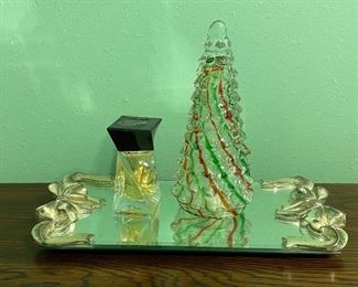 Vanity Dresser Mirror, Perfume, Glass Christmas Tree