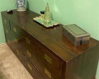 Dresser, Asian Vase, Jewelry Box, Mirror Plate, Glass Christmas Tree