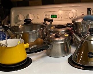 Assorted Pots & Pans, Dansk Sauce Pot, Assei Tea Kettle, Pressure Cooker, Sauce Pots