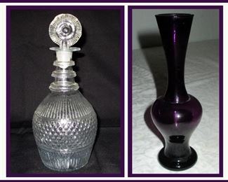 Antique Decanter and Amethyst Vase 