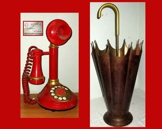 Deco Tel Candlestick Telephone and Brass Umbrella Umbrella Stand