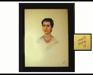 Isabelle Magor, Very Well Known Portraitist,  Signed and Dated 1954 in a Huge Lovely Velvet Frame
