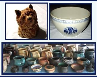 Lots of Pottery, Cute Small Pottery Dog and Vintage Ceramic Mixing Bowl  