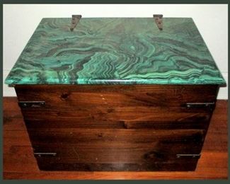 Wooden Trunk; Top is Covered with Malachite Look Sticky Paper 