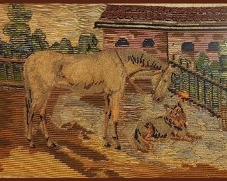Very Lovely Old Needlepoint Horse and Dog