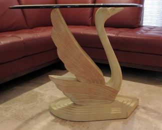 CARVED SWAN TABLE WITH GLASS TOP