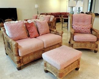 BAMBOO LOVESEAT, ARM CHAIR AND OTTOMAN