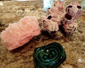 MALACHITE, ROSE QUARTZ AND PURPLE BARNACLES