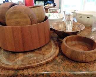 DANSK VINTAGE TEAK SALAD BOWL SET WITH TONGS