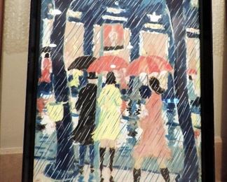 ORIGINAL ART JEHUDA WALLERSTEINER, WOMEN IN THE RAIN