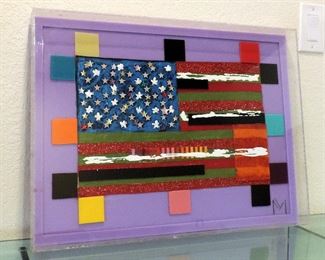 ACRYLIC FLAG BY GALVESTON ARTIST MARK MUHICH EMBELLISHED FLAG #22