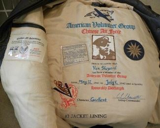 LEATHER BOMBER JACKET, AMERICAN VOLUNTER GROUP, CHINESE AIR FORCE WITH WWII NOSE ART