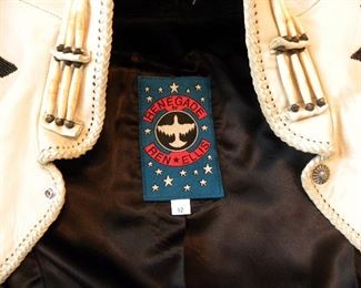 DESIGNER SUEDE JACKET WITH FRINDGE AND GOLD STARS LABEL : RENEGADE REN ELLIS