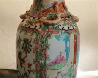 Tall Atq Handpainted Asian Vase