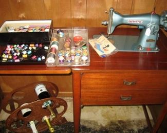 WHITE Rotary Sewing Machine E6354 Teal Retro Turquoise w Accessories.