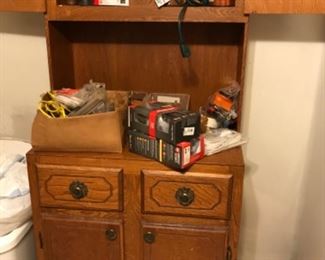 Storage cabinet, miscellaneous tools and household items.