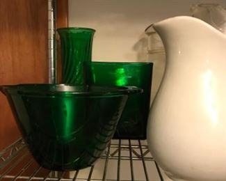 Vintage Green Glass, Pitchers