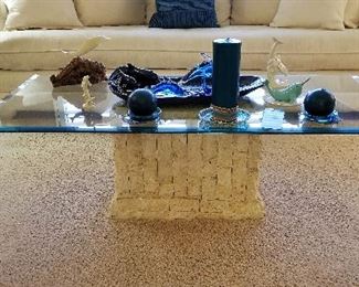 Fabulous glass coffee table with another great base. Sofa is sold. 