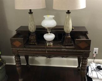 antique desk and lamps