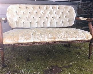 2. Carved Settee with Tufted Seat