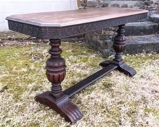 16. Carved Trestle Table