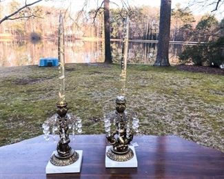 33. Pair of Marble and Bronze Candlesticks