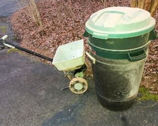 45. Rolling Seed Spreader and Plastic Bins