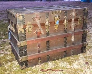 47. Antique Chest with Leather and Brass Detail