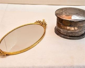 94. Silverplate Stacked Box and Gilt Mirror