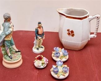 128. Porcelain Figurines and Pitcher
