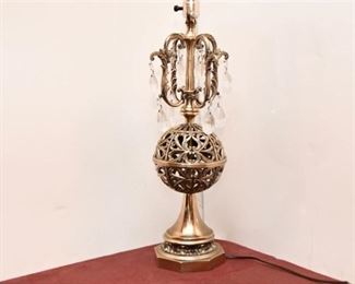130. Pierced Metal Table Lamp with Crystals