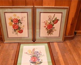 139. Three 3 Lila Moore Keen Floral Watercolors