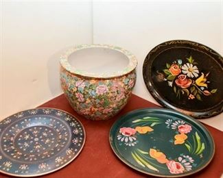 144. Floral Planter and Three 3 Trays