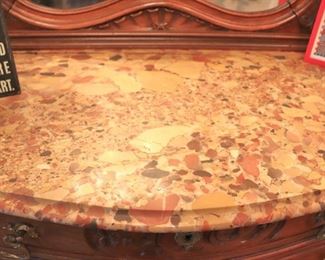 Marble Top Cabinet with Carvings and Matching Mirror – Nice Foyer Piece