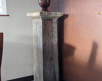 Wooden Pillar With Wooden Hand Carved Vase